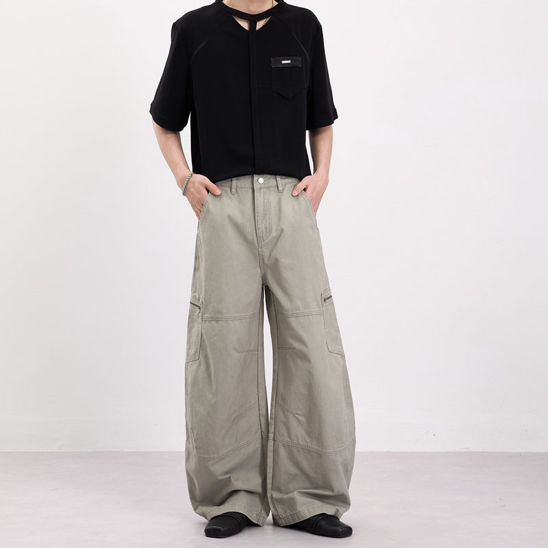 Herren Weite Twill-Palazzo-Cargohose mit tiefem Schritt, Knieabnähern und Utility-Taschen Echo Archiv