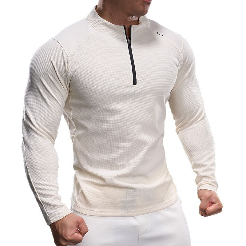 Herren Slim-Fit Sportliches Langarm-Trainingsshirt mit Halb-Reißverschluss und Strukturgewebe Echoarchiv