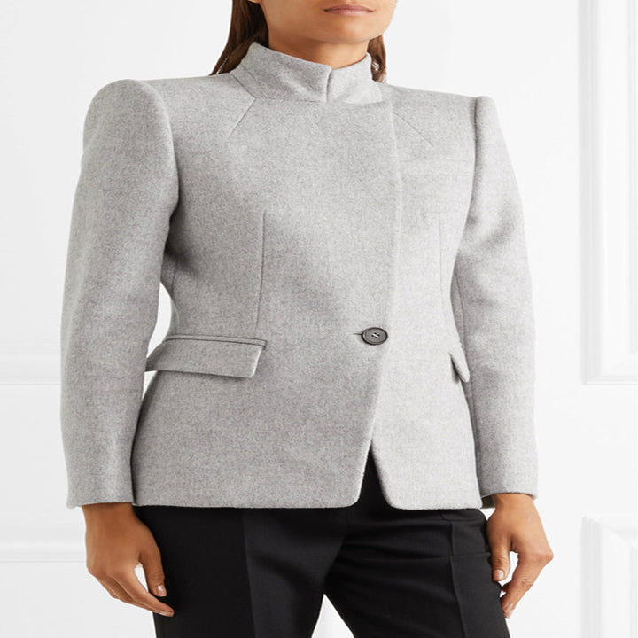 Damen Taillierter Wollmix‑Blazer mit Stehkragen, strukturierter Schulter und Pattentaschen Echoarchiv