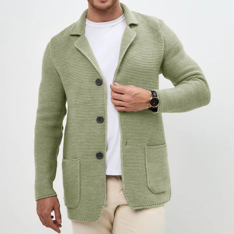 Herren grobgestrickter Strickcardigan mit Schalkragen und aufgesetzten Taschen Echo Archiv