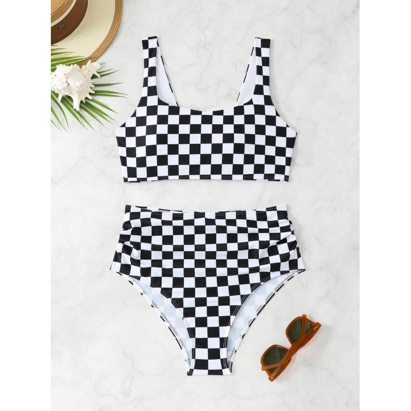 Damen Bikini-Set mit modischem Karomuster und hohem Taillenschnitt Echo Archiv