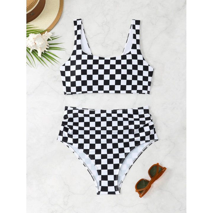 Damen Bikini-Set mit modischem Karomuster und hohem Taillenschnitt Echo Archiv