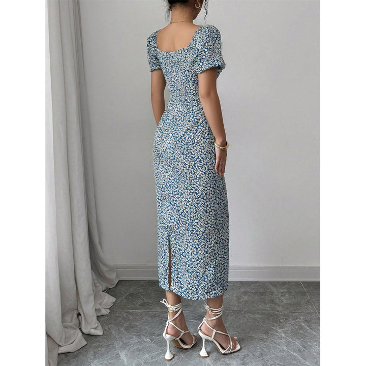 Damen Midikleid mit schulterfreien Puffärmeln und floralem Muster Echo Archiv
