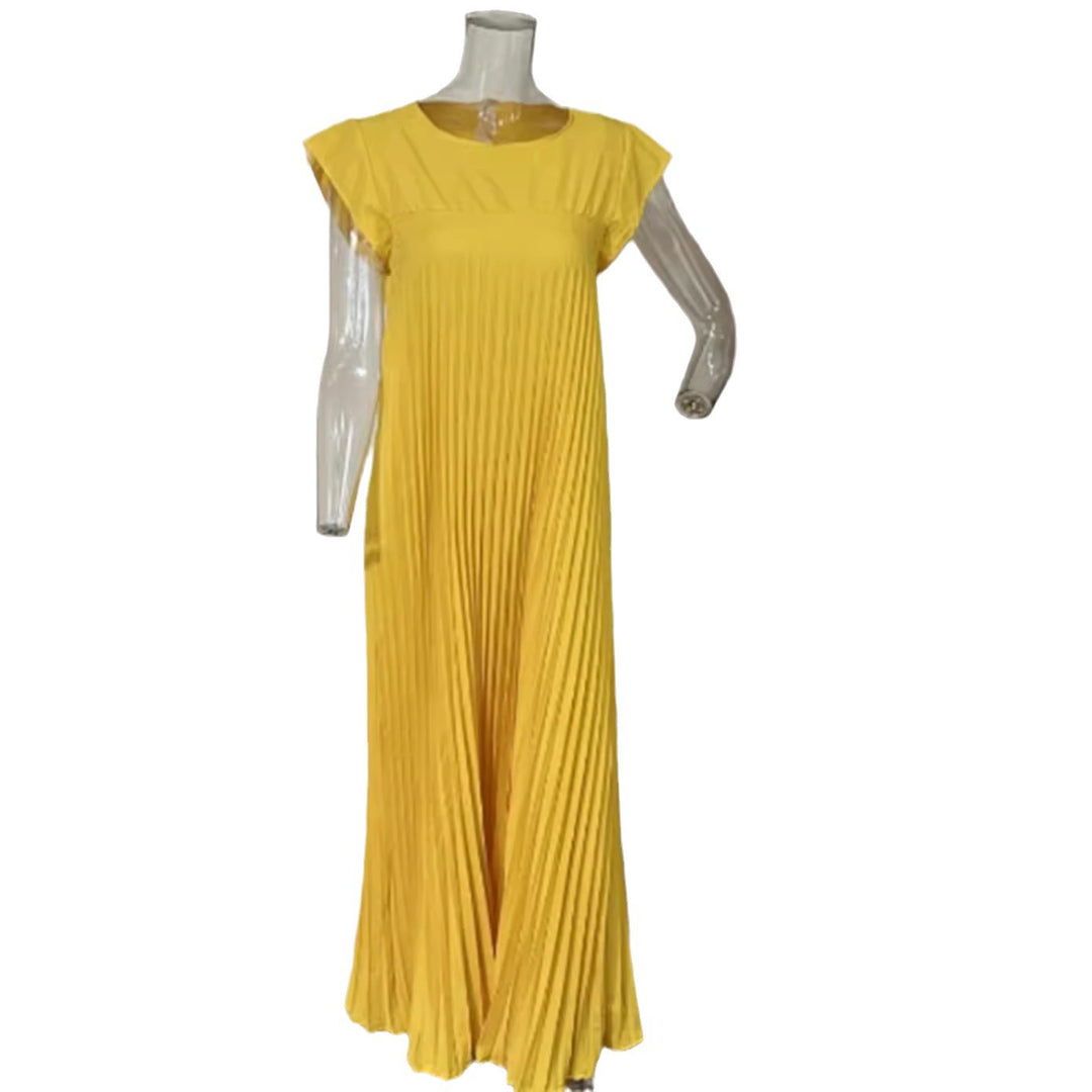 Damen nan fließendes plissiertes Maxikleid mit überschnittenen Schultern und Eingrifftaschen Echo Archiv