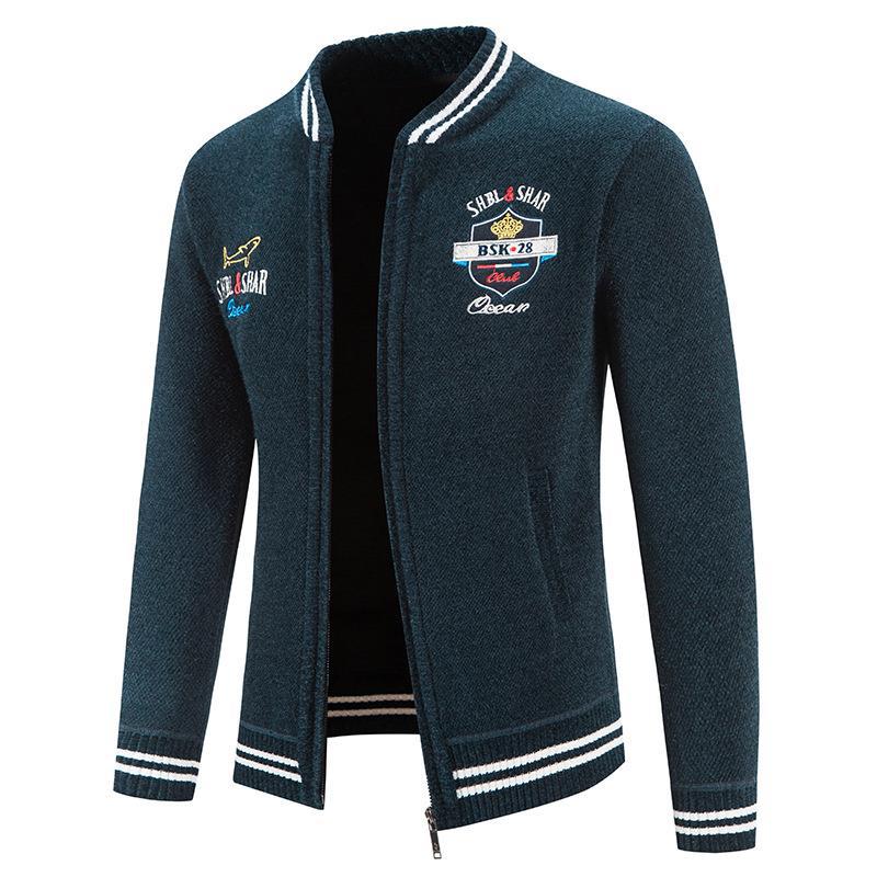 Herren sportliche Strickjacke mit Stehkragen und abwechslungsreicher Stickerei Echoarchiv