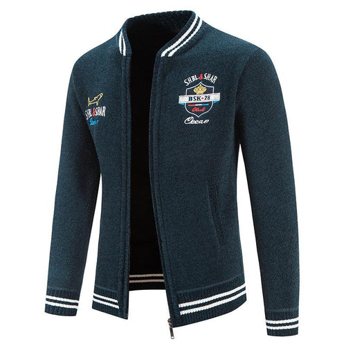 Herren sportliche Strickjacke mit Stehkragen und abwechslungsreicher Stickerei Echoarchiv