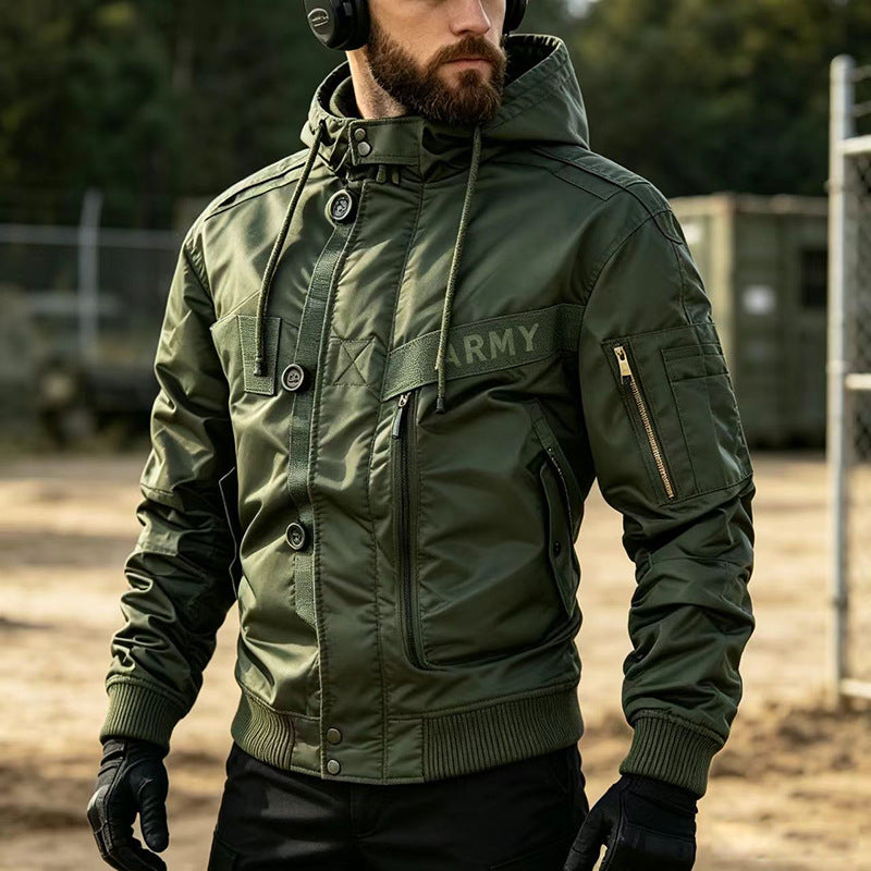 Herren Militärinspirierte Kapuzen-Bomberjacke mit Utility-Taschen Echo Archiv