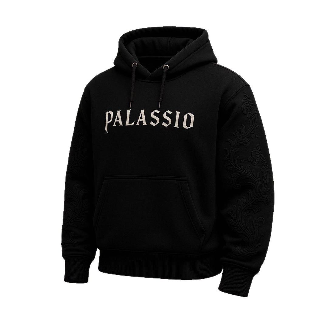 Unisex nan Premium-Hoodie mit tonaler Reliefstickerei an den Ärmeln, doppelter Kapuze und Kängurutasche Echo Archiv