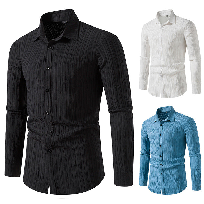 Herren Texturiertes Slim-Fit-Hemd mit krauser Struktur und Kentkragen Echo Archiv