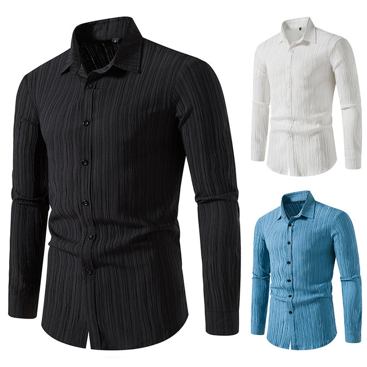 Herren Texturiertes Slim-Fit-Hemd mit krauser Struktur und Kentkragen Echo Archiv