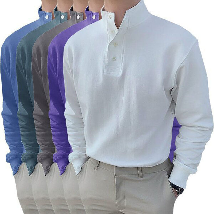 Herren Langarm-Henley-Shirt mit modernem Stehkragen und Knopfleiste Echoarchiv