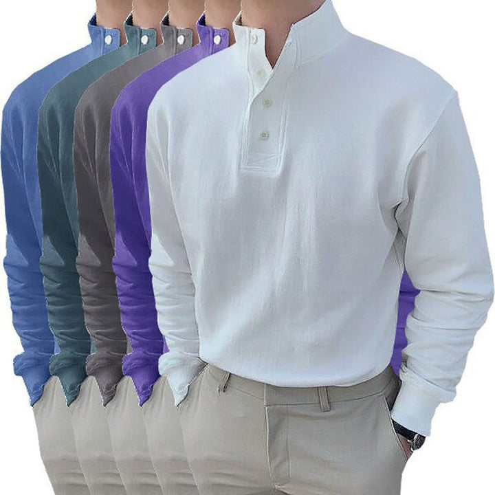 Herren Langarm-Henley-Shirt mit modernem Stehkragen und Knopfleiste Echoarchiv