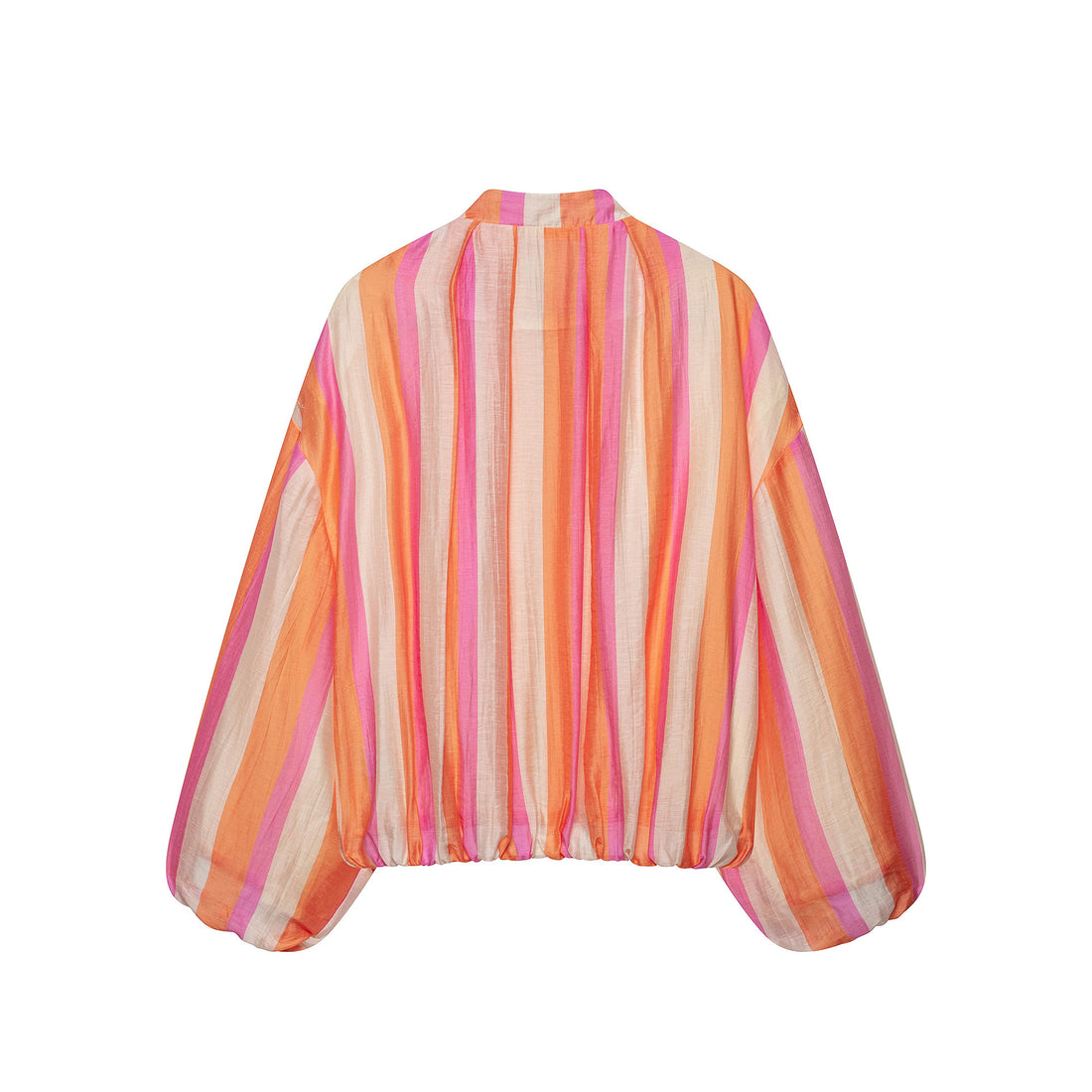 Damen Leichte gestreifte Cropped-Bomberjacke aus transparentem Crêpe mit Ballonärmeln Echoarchiv