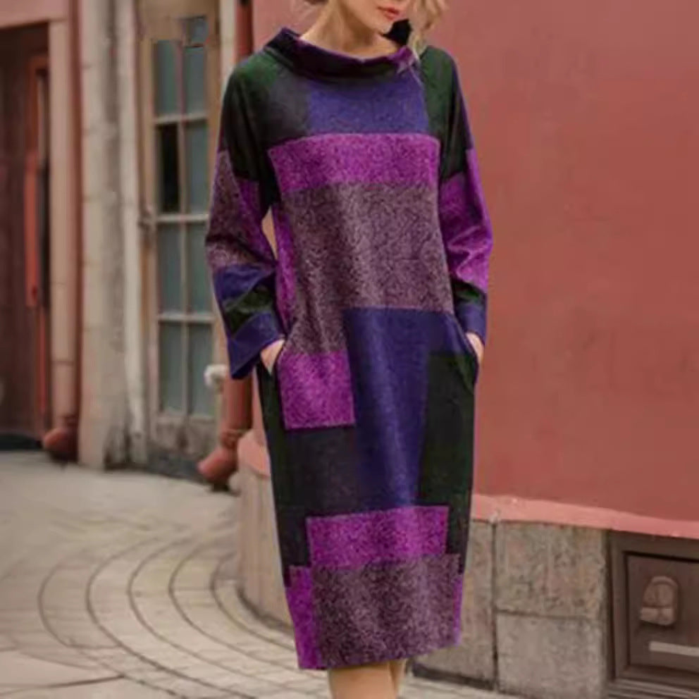 Damen Oversized Kleid mit geometrischem Patchwork-Design Echoarchiv