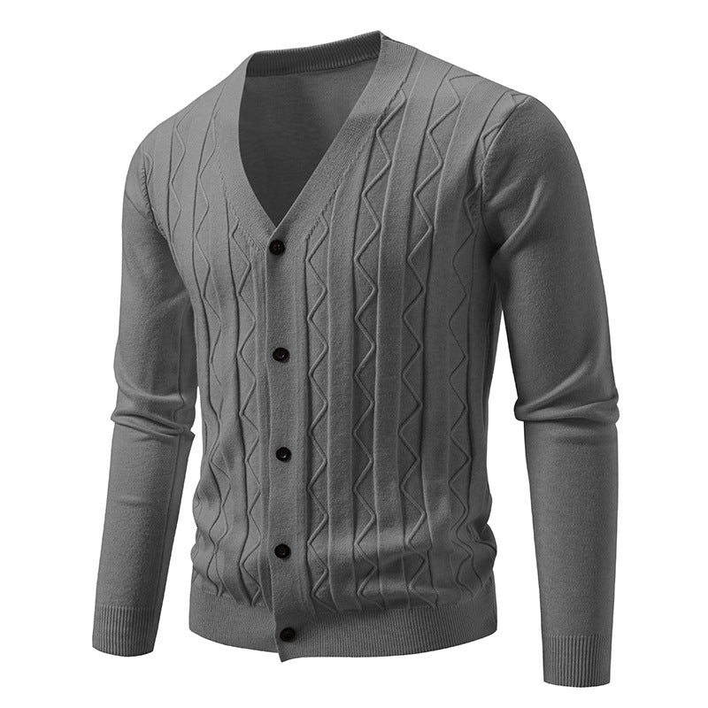 Herren nan V-Ausschnitt Strickjacke mit dezenter Zopfmusterstruktur und durchgehender Knopfleiste Echo Archiv