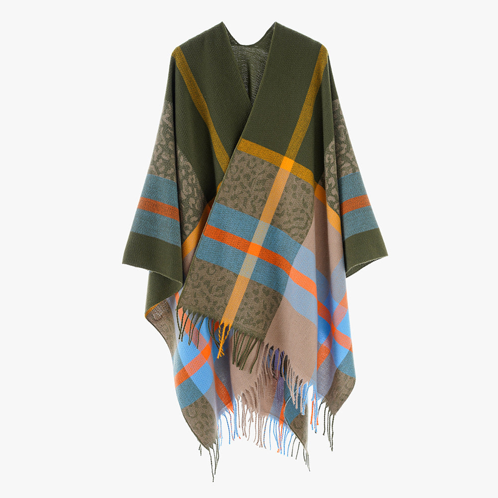 Damen Übergroßer Poncho mit Fransen und Karomuster Echo Archiv