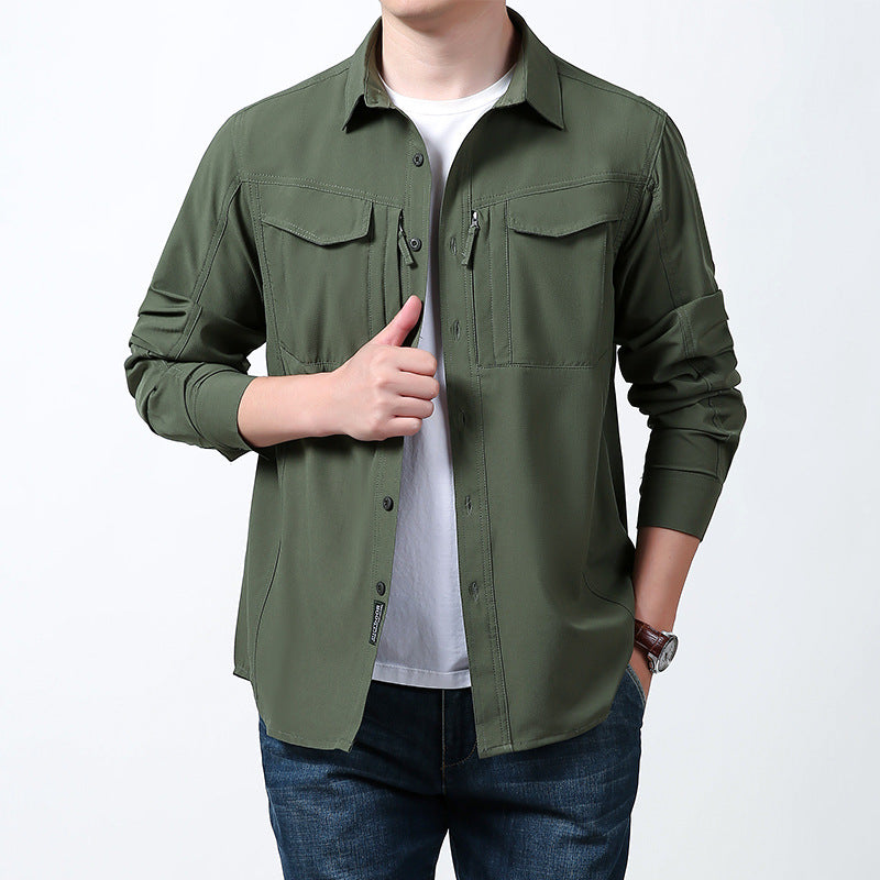 Herren nan leichtes Utility-Hemdjacke mit Brustklappen, Reißverschlusstasche und stretchigem Funktionsgewebe Echo Archiv
