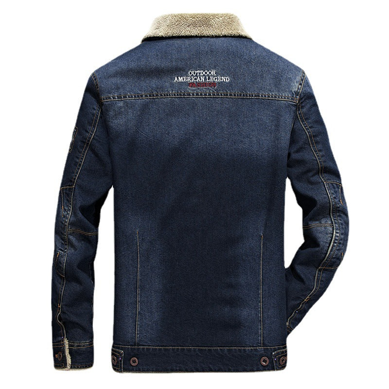 Herren Jeansjacke mit dichter Sherpa-Innenfütterung, hochschließendem Kragen und Utility-Taschen Echoarchiv