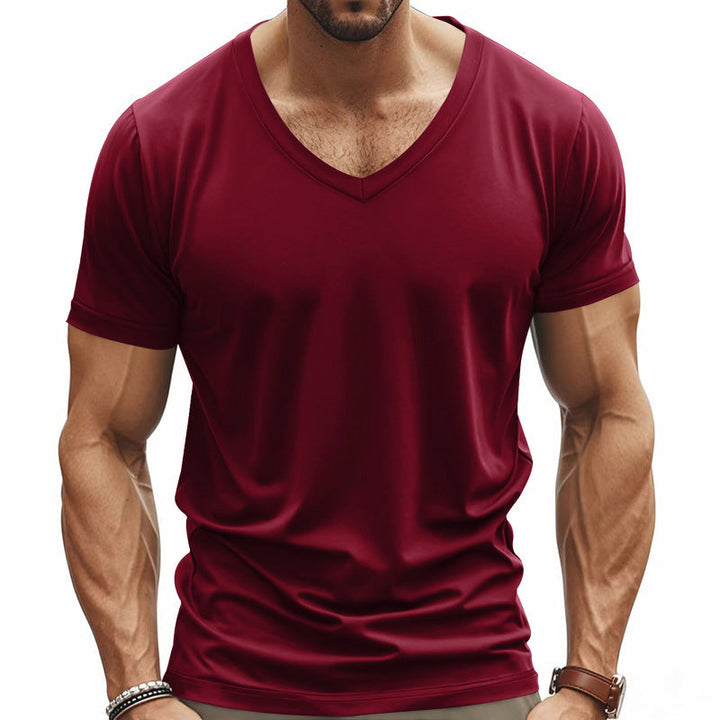 Herren V-Ausschnitt T-Shirt aus atmungsaktivem Baumwollmix mit modernem Schnitt Echoarchiv