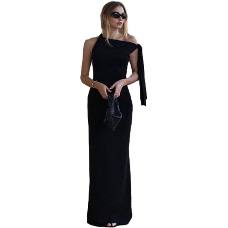 Damen Elegantes figurbetontes One-Shoulder-Maxikleid mit Schleife Echo Archiv