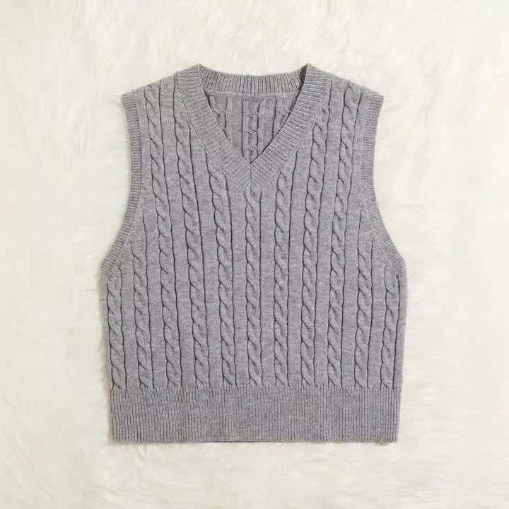 Damen Gestrickte ärmellose Zopfmuster-Pulloverweste mit V-Ausschnitt Echo Archiv