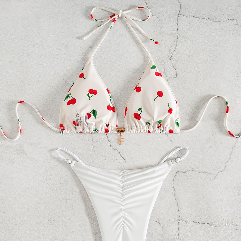 Damen Triangel-Bikini mit fröhlichem Kirschmuster und verstellbarem Schnitt Echo Archiv