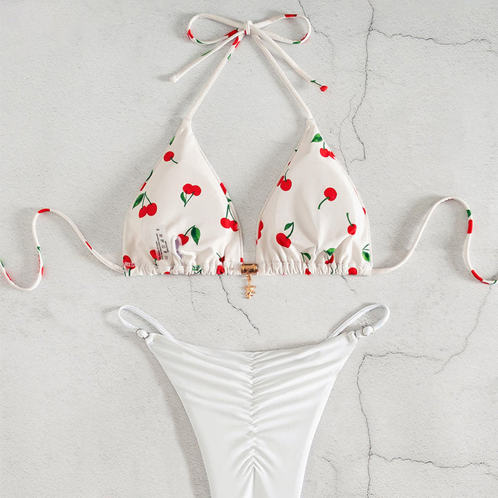 Damen Triangel-Bikini mit fröhlichem Kirschmuster und verstellbarem Schnitt Echo Archiv