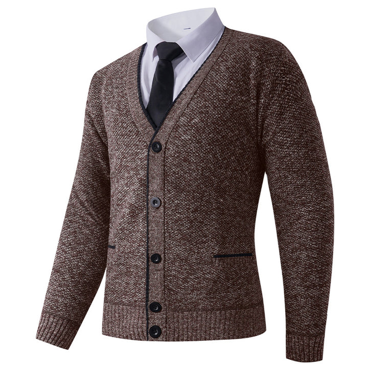 Herren Strukturierte Strickcardigan mit V-Ausschnitt, Knopfleiste und Eingrifftaschen Echo Archiv