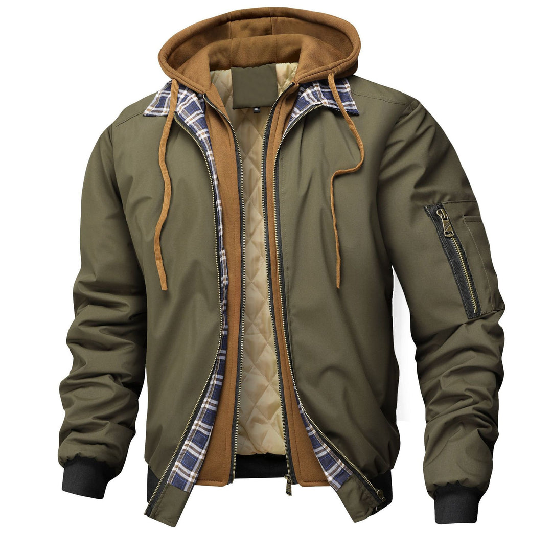 Herren Mehrlagige Übergangsjacke mit Kapuze, gesteppter Innenblende und Utility-Ärmeltasche Echoarchiv