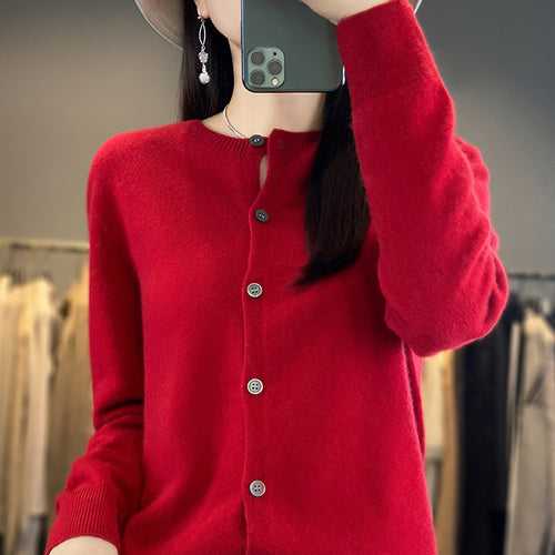 Damen Leichter Feinstrick-Cardigan mit Kaschmir‑Optik, Rundhalsausschnitt und verdeckter Knopfleiste Echoarchiv