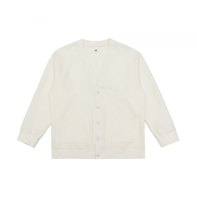 Unisex Oversize Waffelstrick-Cardigan mit V-Ausschnitt, Knopfleiste und aufgesetzten Taschen Echo Archiv