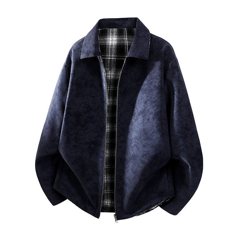 Herren Oversize Hemdjacke im Wildleder-Look mit karierter Flanell-Innenfütterung Echo Archiv
