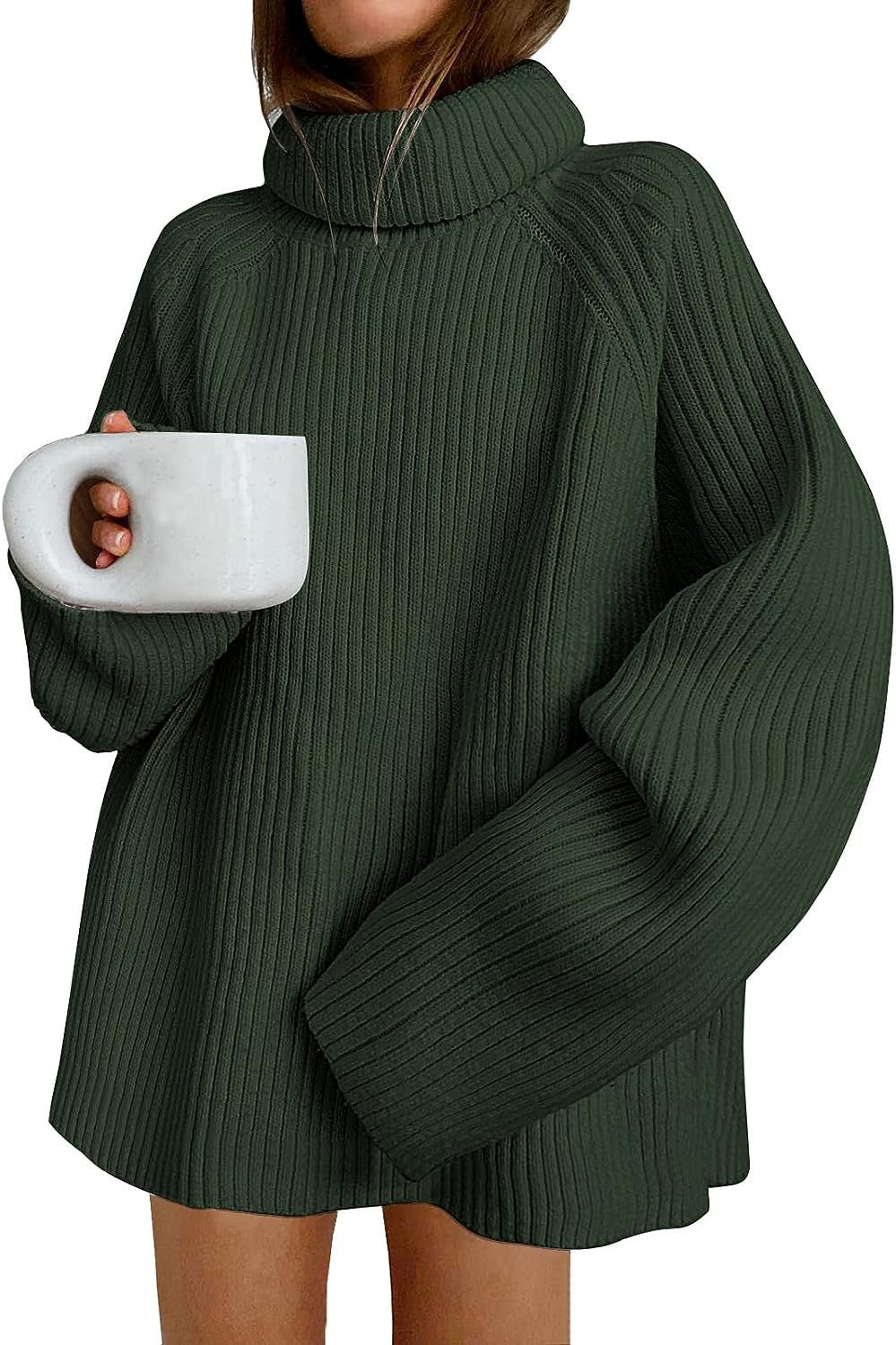 Damen Oversize Pulloverkleid aus Rippstrick mit hohem Rollkragen und voluminösen Ärmeln Echo Archiv