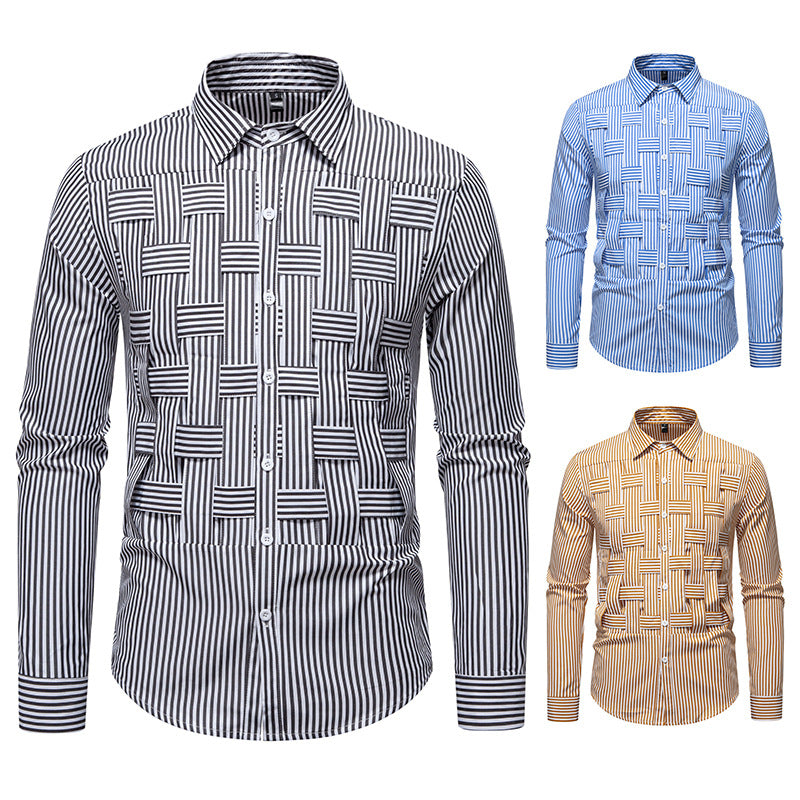 Herren Gestreiftes Business-Hemd mit gewebter Flechtoptik und Slim-Fit Echo Archiv