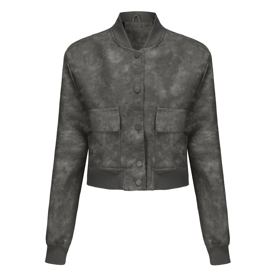 Damen nan kurze Crop-Kunstlederjacke im Blousonstil mit Druckknopffront und aufgesetzten Pattentaschen Echo Archiv