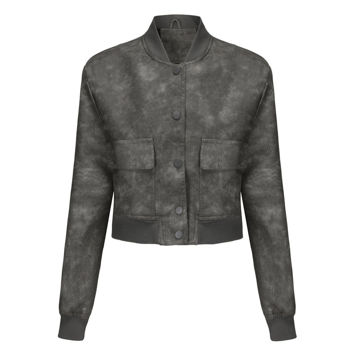 Damen nan kurze Crop-Kunstlederjacke im Blousonstil mit Druckknopffront und aufgesetzten Pattentaschen Echo Archiv