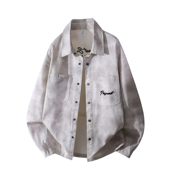 Herren Oversize-Hemdjacke im gewaschenen Batik-Look mit Druckknopf‑Front & aufgesetzten Brusttaschen Echoarchiv