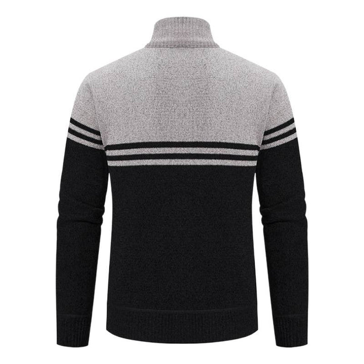 Herren sportliche und modische Strickjacke mit Reißverschluss und kontrastierenden Streifen Echoarchiv