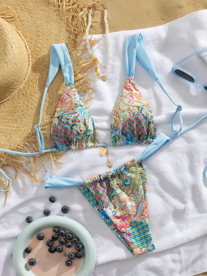 Damen Triangel-Bikini mit buntem Paisleymuster und verstellbaren Trägern Echo Archiv