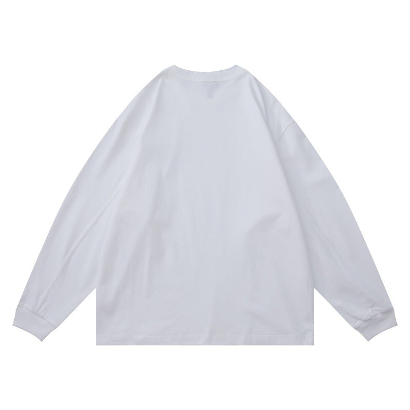 Unisex Oversize-Langarmshirt aus Baumwollmischung mit Bruststickerei und geripptem Rundhals Echoarchiv
