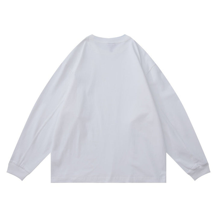 Unisex Oversize-Langarmshirt aus Baumwollmischung mit Bruststickerei und geripptem Rundhals Echoarchiv