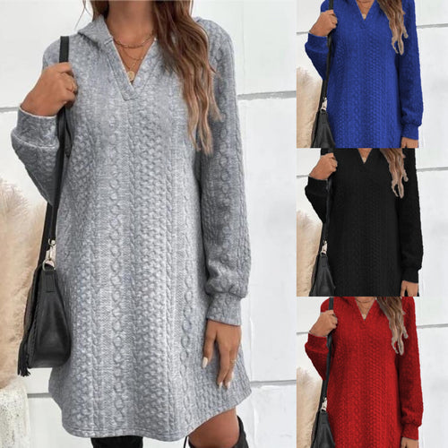 Damen Lässiges Strukturiertes Kapuzen‑Strickkleid im Tunika‑Schnitt Echoarchiv