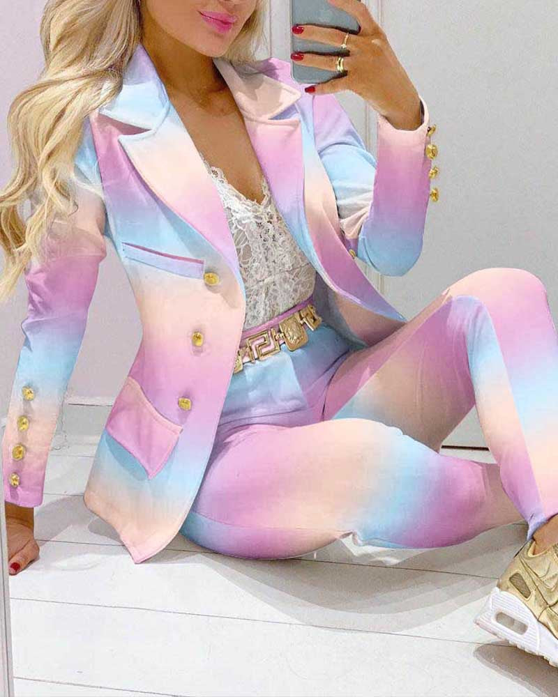 Damen Zweiteiliges Blazer-und-Hose-Set mit Schmetterlingsprint und glamourösem Glitzereffekt – Valéne