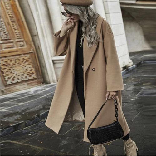 Damen Oversize Longmantel mit weiter Schulter und verdeckter Knopfleiste Echoarchiv