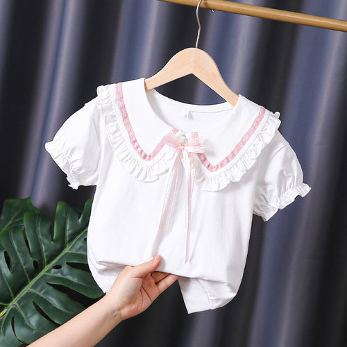 Mädchen T-Shirt mit rüschenverziertem Kragen und Schleifenakzenten Echo Archiv