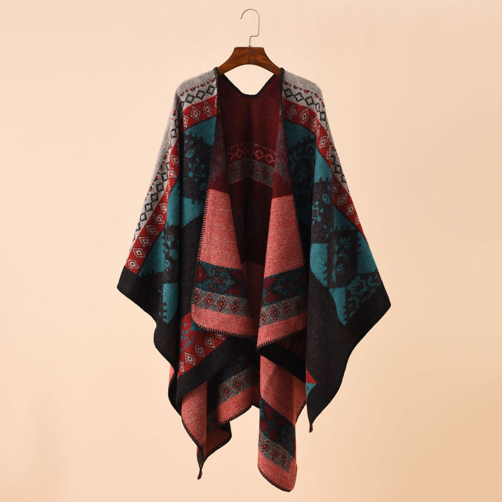 Damen Jacquard Poncho mit Paisley‑Muster – Avérine