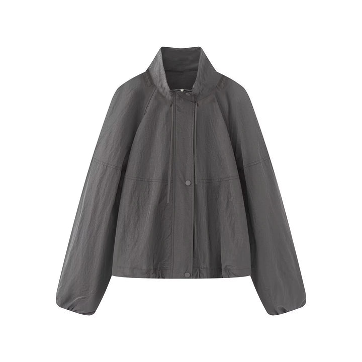 Damen Leichte Oversize-Blousonjacke aus Nylon mit Stehkragen, Kordelzug und Druckknopfverschluss Echo Archiv