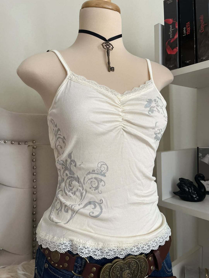 Damen Verspieltes Spaghetti-Träger Top mit Spitzendetails Echo Archiv