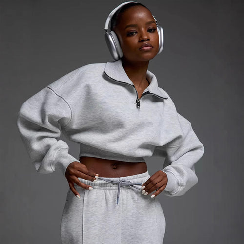 Damen nan kurzes Half-Zip Sweatshirt-Set mit hochtaillierter weiter Lounge-Jogginghose Echo Archiv