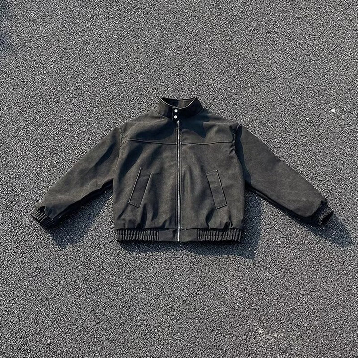 Unisex Kurz geschnittene Oversize-Bomberjacke mit Stehkragen und elastischem Saum Echoarchiv